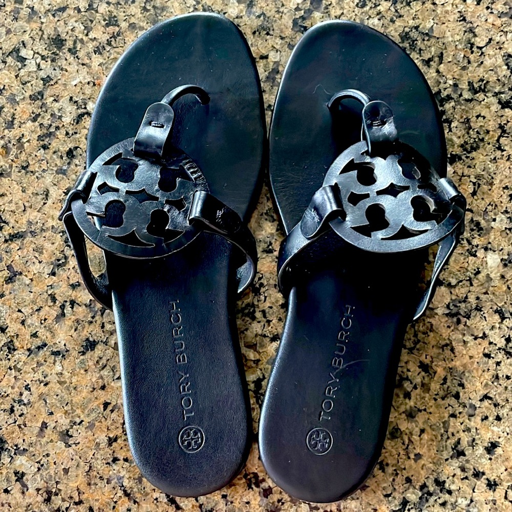 Tory Burch Miller Soft Sandals Size 7.5 in Perfect Black